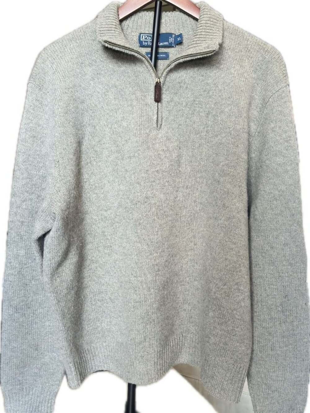 Polo by Ralph Lauren Men's 1/4 zip sweater 100% lambs wool, Gray Sz XL